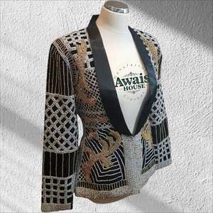 AWAIS HOUSE เสื้อแจ็คเก็ตเบลเซอร์ผ้ากำมะหยี่ทันสมัยปักคริสตัลป้องกันรอยยับกระดุมเดี่ยวผู้หญิงทรงเข้ารูปคอวี - Product Image 6