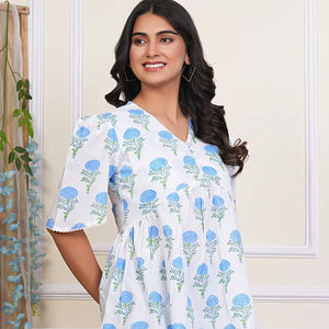 Indien ethnique coton bloc imprimé haut femmes traditionnel main bloc imprimé Floral bohème court Blouse pour tenue de fête décontractée - Product Image 1