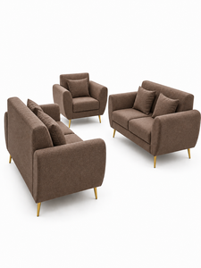 Sofá Esmeralda Minimalista 221 ROMA, Conjunto de Asientos Marrones, Patas de Acero Inoxidable, Diseño Moderno, Ecológico, Tela Personalizada, Sala de Estar - Product Image 1