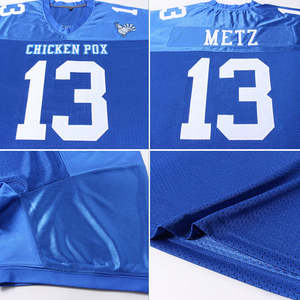 Maillot de football personnalisé unisexe en mesh bleu, col en V, manches courtes, impression sublimée, nom et numéro de l'équipe, coupe classique, adulte, séchage rapide, 300g - Product Image 2