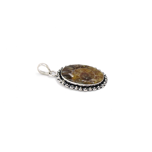 Pendentif ovale en ammonite naturelle, fait main, en laiton, avec pierre précieuse, bijou fossilisé, vente en gros, cabochon en pierre - Product Image 2