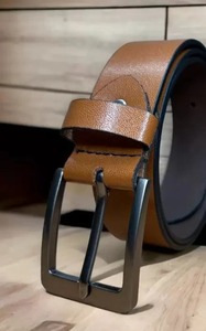 Classic Men's Black Leather <b>Belt</b> with Metal Pin <b>Buckle</b> - Product Image 2