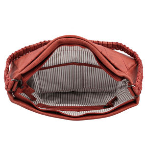 Bolso de Hombro Pequeño de Cuero Genuino de Ante con Forma de Media Luna, Cierre de Cremallera, Tipo Dumpling/Horn, para Mujer - Product Image 6