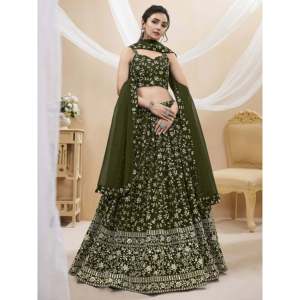 Lehenga Choli en Georgette Vert Brodé Enchantant pour Mariage - Product Image 1
