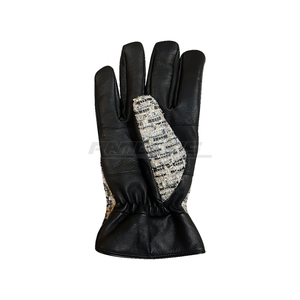 Gants en cuir pour femmes, en peau de mouton noire, en tweed bouclé, à doigts entiers, doublure douce, gants d'hiver de luxe à la mode pour femmes - Product Image 2