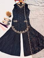 Ensemble Sharara Gharara Kurti brodé de sequins indiens PinkCityBlocks pour femmes, occasion spéciale, 3 pièces, tissu en georgette cousu