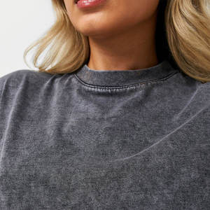 Camisetas Cortas con Hombros Caídos para Mujer, Lavado Ácido, Personalizadas al por Mayor, Camisetas de Alta Calidad, Estilo Urbano, Color Sólido, Estilo Casual - Product Image 4