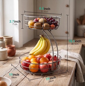 Corbeille à fruits moderne en métal noir à 2 niveaux avec support pour bananes, idéale pour organiser les fruits et gagner de la place dans les petites cuisines, en provenance d'Inde. - Product Image 2