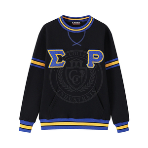 Sudadera de Mujer con Letras Griegas Bordadas en Chenilla Negra de la Hermandad Sigma P, Cuello Redondo, Forro Polar Cálido, Adornos en Azul y Dorado, Ropa Universitaria - Product Image 2
