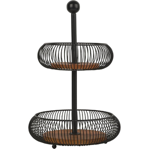 Cesta de Almacenamiento Metálica de 2 Niveles, Diseño Redondo, Color Negro, para Cocina, Exhibición de Artículos Diversos, Cesta Decorativa - Product Image 2