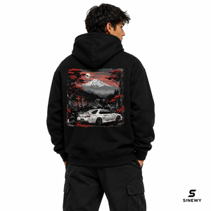 Sweat-shirt à capuche unisexe noir SINEWY, surdimensionné, 100% coton, tissu éponge français, imprimé paysage automobile, vêtements décontractés d'hiver - Product Image 5