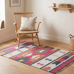 Handmade Geometric Kilim Area Rug Cotton Blend Rectangle Vintage Style Living Room Rug with Fringe <b>Edge</b> Bedroom Kilim Rugs - Product Image 2