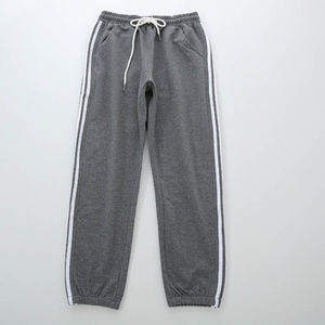 Pantalones Deportivos Grises para Hombre, 100% Algodón, Teñidos, Cintura Elástica, Franja Lateral, Casuales, para Invierno - Product Image 1