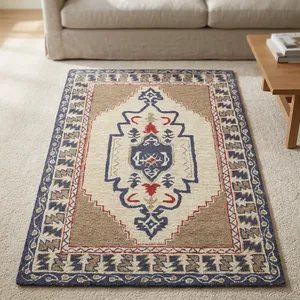 Tapis HILTEX JT-7252 moderne géométrique en jute écologique, rectangulaire, gris beige, tufté à la main, à poils ras, antidérapant, en latex - Product Image 1