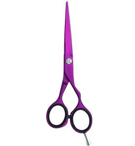 กรรไกรตัดผมสำหรับช่างตัดผมพิมพ์ลายโลโก้ตามสั่งทำจากเหล็ก440C เคลือบสีม่วง - Product Image 1