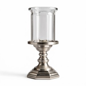 Elegant Faceted Metal Base <b>Hurricane</b> for Pillar <b>Candles</b> in Pewter Finish Pedestal <b>Hurricane</b> Votive <b>Candle</b> Pillar Holder - Product Image 1