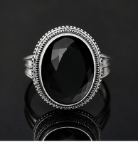 Bague en onyx noir naturel, argent sterling 925, faite à la main, pierre précieuse ovale, bijou vintage pour femme