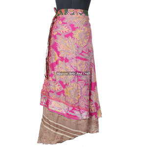 New Fabulous Two Layered Reversible New Indian Around Silk Sari Wrap <b>Skirts</b> Women Wear Vintage Silk Sari <b>Long</b> Length Wrap Around - Product Image 2