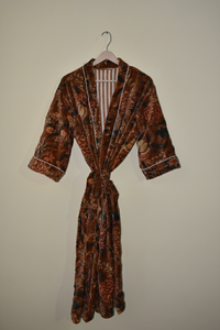 Bata Kimono de Terciopelo para Mujer, Tallas Grandes, Elegante, Suave, Lujosa, Estilo Vintage, Casual, con Estampado Floral Hecho a Mano, Manga Media, Transpirable - Product Image 6