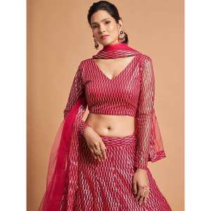 Superbe filet brodé de fil rose vif pour fête Lehenga Choli - Product Image 1