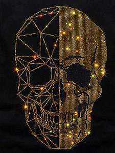 Camisetas de Lujo para Hombre con Calavera de Diamantes de Imitación, Camiseta Negra de Algodón Personalizada con Gráficos Brillantes, Estilo Urbano, Manga Corta, Venta al por Mayor OEM - Product Image 2