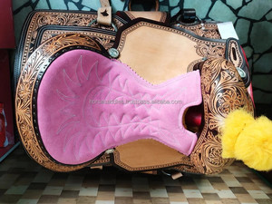 Selle de course en cuir Western Barrel | Design floral sculpté à la main, qualité supérieure, conduite confortable, durable au meilleur prix - Product Image 3