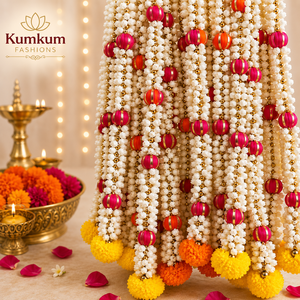 Indian Handmade White Color Artificial Jasmine Mogra Marigold Flower Festive Garlands <b>Wedding</b> Backdrop Event Stage <b>Decor</b> Hanging - Product Image 2