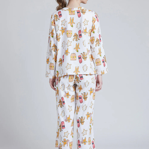 Conjunto de Pijamas de Algodón 100% para Mujer, Manga Larga, Cuello Mandarín, Estampado de Dibujos Animados, Ropa de Dormir de Invierno, Largo Completo, Suave e Informal - Product Image 2