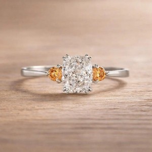 Trilogy <b>Ring</b> Peach Morganite Accents Anniversary <b>Ring</b> DEF Color VS VVS Clarity 10K 14K 18K Solid Gold Cushion Lab Grown Diamond - Product Image 5
