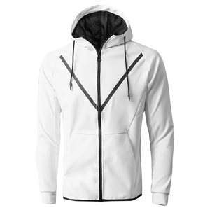 Men Premium Slim-Fit <b>Tracksuit</b> Set – <b>White</b> with Black Zip-Up Hooded & Jogger Pant - Product Image 2