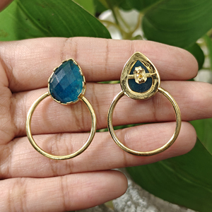 Natural Labradorite Sodailte Gemstone <b>Drop</b> Stud Earrings Brass 18k Gold Plated Bohemia Style Women's Fashion Jewelry Earrings - Product Image 6