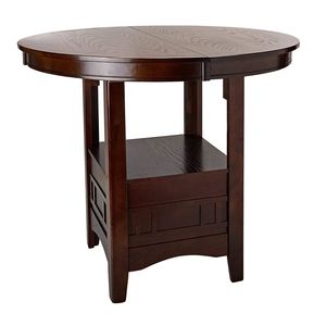 <b>Solid</b> <b>Wood</b> <b>Round</b> Counter Height <b>Dining</b> <b>Table</b> with Shelf Dark Rosy Brown Finish 1pc <b>Table</b> Only - Product Image 6