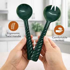 ชุดเสิร์ฟสลัดเรซิ่นธรรมชาติแบบใหม่ พร้อมด้ามจับเรซิ่น ชุดอาหารค่ำสุดทันสมัย ช้อนและส้อมเสิร์ฟสลัดรูปทรงแตร - Product Image 1