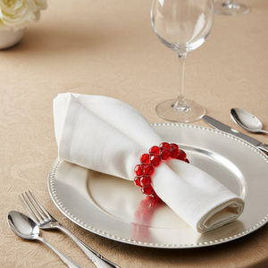 Red Crystal Beaded Napkin <b>Rings</b> Set | Luxury Faceted Acrylic Napkin Holder |Wedding Party Table Decor Elegant Dining Accessories - Product Image 4