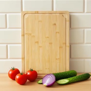 Planche à découper rectangulaire en bambou naturel de qualité supérieure avec poignées, durable, écologique, pour la préparation culinaire, surface antidérapante, rainure pour les jus - Product Image 2