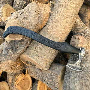 Viking Axe Industrial Grade Carbon Steel Blade Norse Culture Inspired Decorative <b>Tool</b> Wooden <b>Engraved</b> Head Collectible Display - Product Image 4