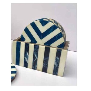 American Style 4-Piece Bone Inlay Round <b>Coaster</b> Set <b>Heat</b>-Protect Feature for Tea Water or Drink Kitchen Table Decor <b>Coaster</b> Set - Product Image 6