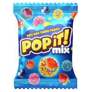 Vente en gros de confiseries Popit marron très demandées, bonbons gélifiés croquants sucrés et acidulés, en forme de dessin animé, boules de gelée, sachet de poudre de lait fruitée - Product Image 1
