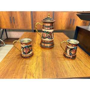 Tasses de voyage en cuivre pur écologiques avec poignées en acier au carbone, isolation chaud/froid, motifs peints à la main, coffrets cadeaux - Product Image 5