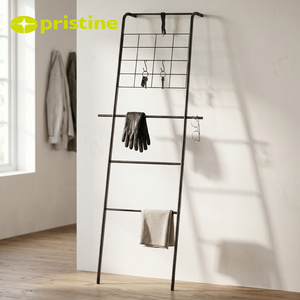 Étagère porte-serviettes autoportante en métal noir avec grille, organisateur de salle de bain industriel, 4 barres, support de serviettes de bain mobile - Product Image 3
