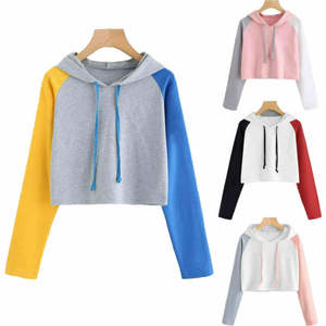 Sudadera con Capucha Corta de Felpa para Mujer, 100% Algodón, Bordada, de Manga Larga, Transpirable, Estilo Deportivo para Invierno - Product Image 1