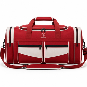 Red White Black Custom Multi Pocket Sports <b>Duffel</b> <b>Bag</b> Large Travel Holdall Adjustable Shoulder Strap OEM Gym <b>Bag</b> Water Resistant - Product Image 3