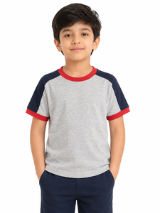 T-shirt en coton à manches raglan pour garçons, décontracté, à col rond, à manches courtes, doux, respirant, pour l'été, color block - Product Image 1