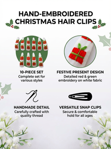 Conjunto de Pinzas para el Cabello Bordadas a Mano con Diseño Navideño de Coníferas, Pinzas de Tela de 6 cm, Accesorios para el Cabello de Niñas, para Fiestas Casuales - Product Image 6