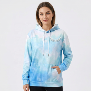 Sudadera con Capucha Unisex Tie-Dye, Sudadera de Punto Extra Grande, Degradado Azul Blanco, Ropa Casual de Primavera, Diseño con Bolsillos, Ajuste Transpirable - Product Image 4
