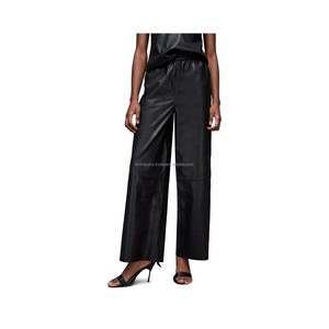 SPORTS GEARS New Arrival Winter Fashionable Solid Color Casual Lightweight PU-Coated 100% Linen High-Waist Stretchy Pants - Product Image 1