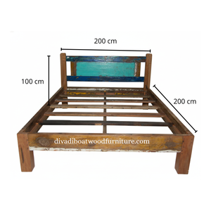 Cama Doble de Madera de Barco Reciclada con Cabecero, Color Original, Muebles Ecológicos y Sostenibles Hechos a Mano para Dormitorio - Product Image 1