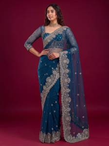 Indian Fancy Brown Net Sequence Embroidery Work <b>Saree</b> with Blouse Elegant Wedding and Festival Party Wear Sari <b>for</b> <b>Women</b> - Product Image 3