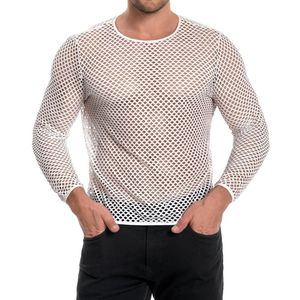 Chemises personnalisées à manches longues et col rond en maille transparente blanches, respirantes, en polyester, pour entraînement musculaire, style résille - Product Image 3