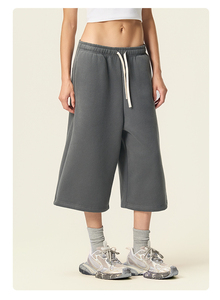 Shorts Harem en Coton Noir à Taille Élastiquée, Coupe Ample, Taille Mi-Haute, Style Jogger, Couleur Unie, Décontracté - Product Image 2